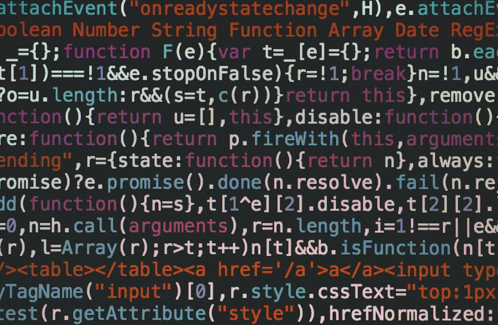 Close-up of JavaScript code with syntax highlighting