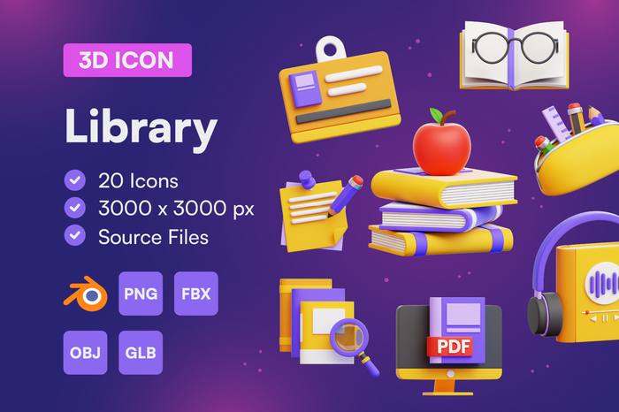 Library 3D Icon Set