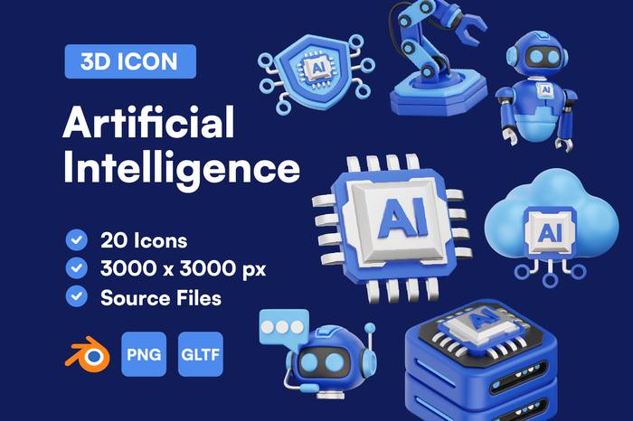 Artificial Intelligence 3D Icon Set