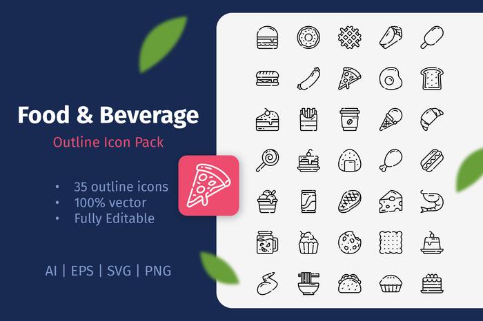 Food and Beverage Outline Icon Pack