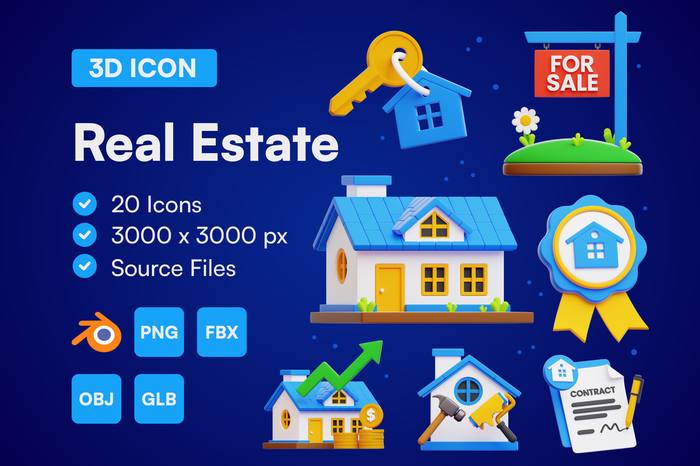 Real Estate 3D Icon Set