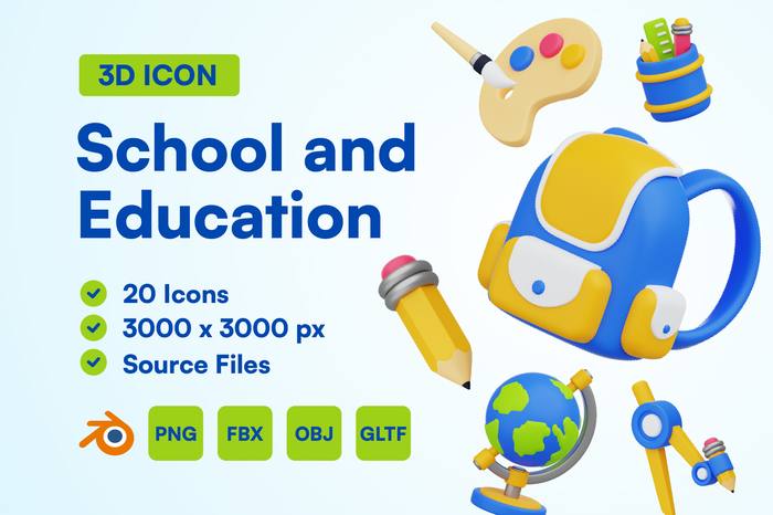 School and Education 3D Icon Set