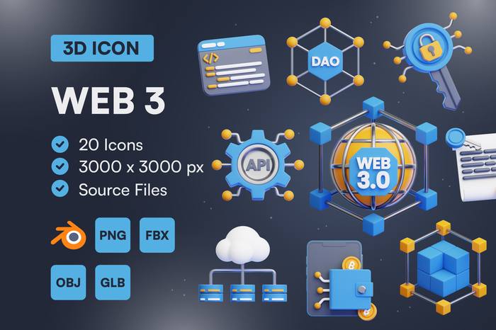 Web 3 3D Icon Set